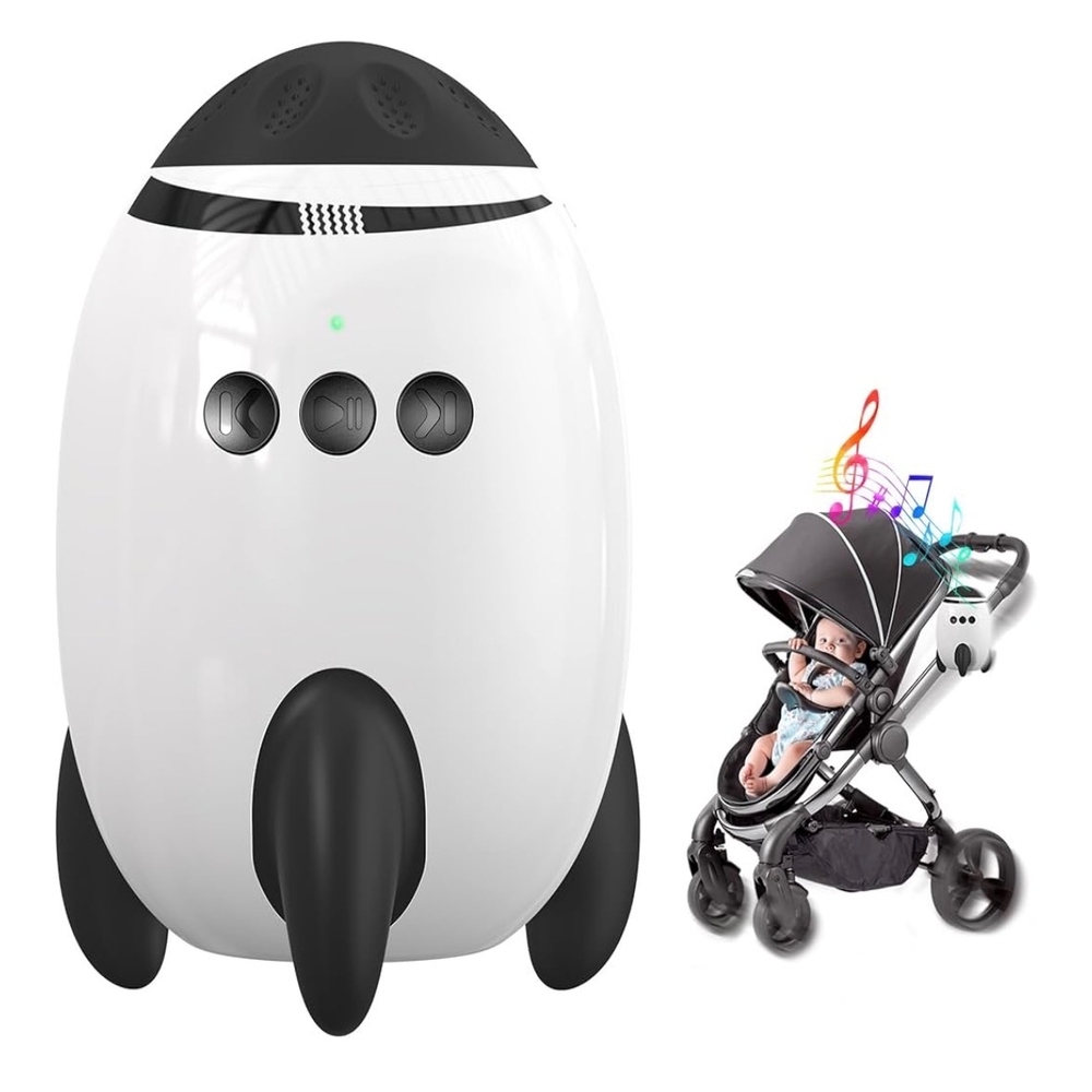 White and Black Rocket-Shaped Baby Stroller Speaker